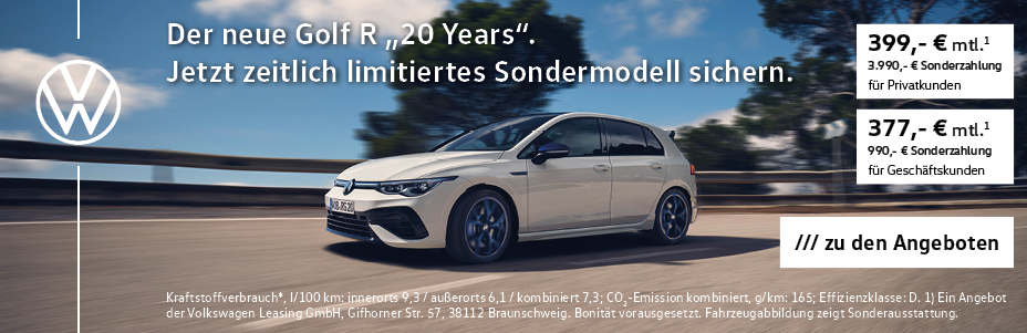 VW Golf R "20 Years" für nur 377,- € mtl. leasen