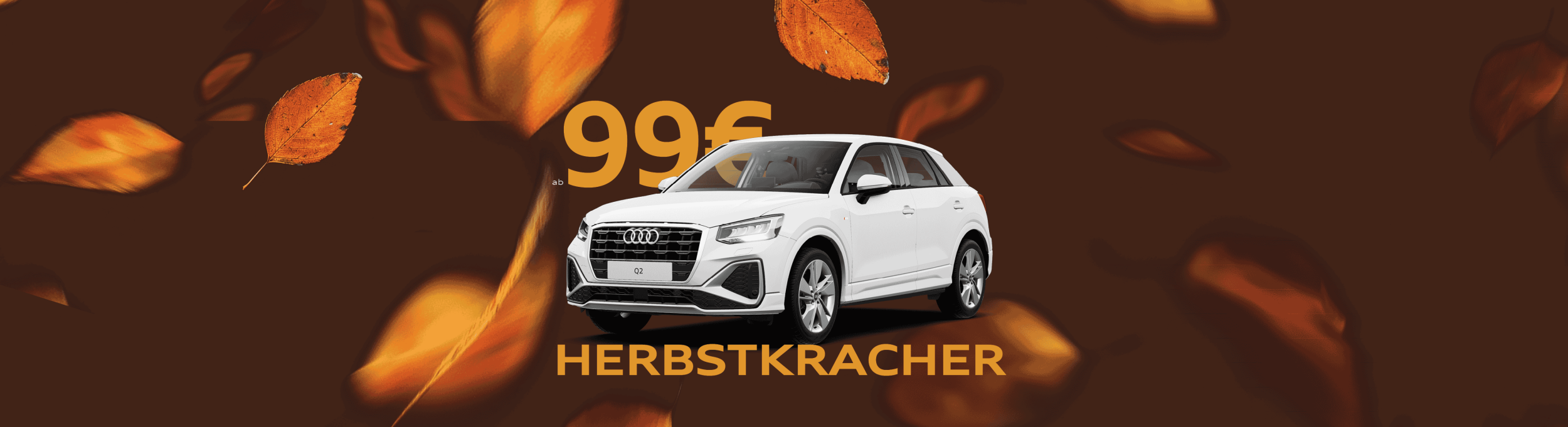 grauer Audi Q2 von schräg vorne fährt auf einer La