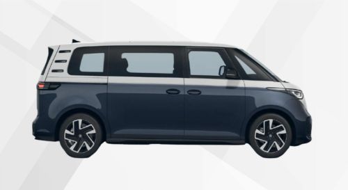 Der VW ID.Buzz Pro in Candy-Weiß/ Starlight Blue Metallic