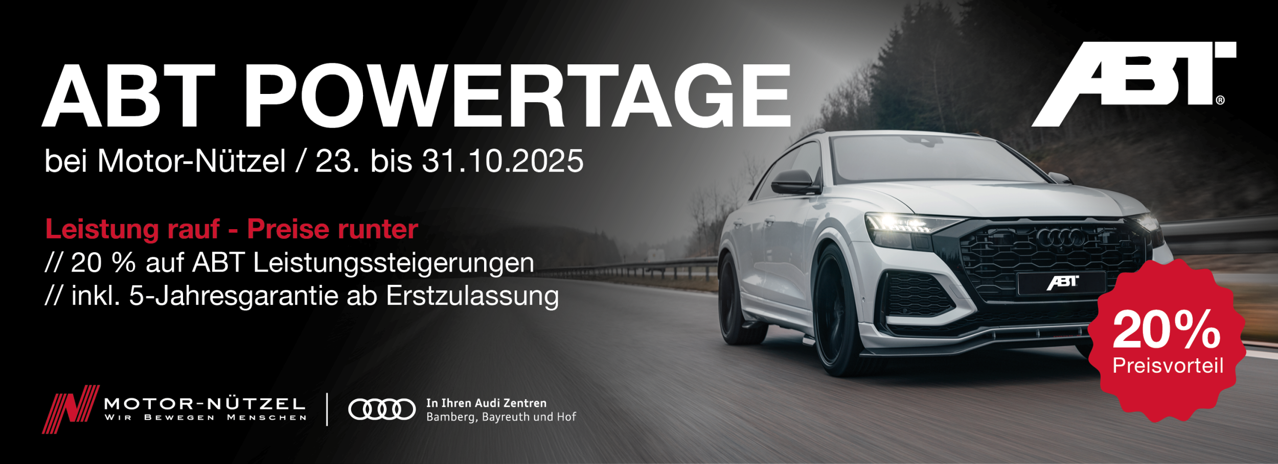 Ein grauer Audi vor dem ABT Logo