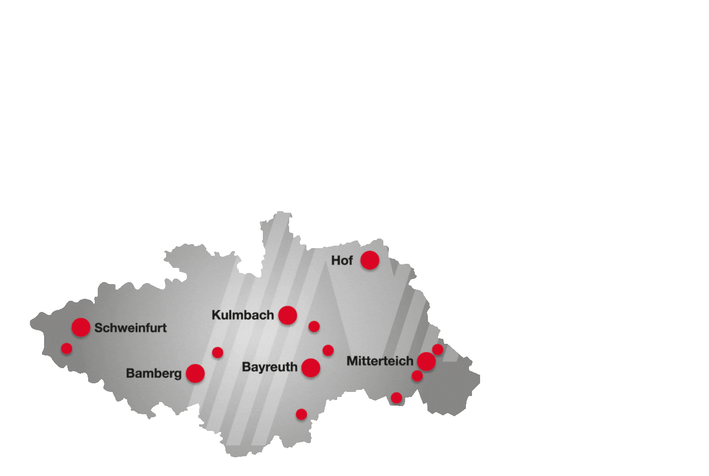 Karte von Nordbayern und Teil Sachsens mit den Standorten von Motor-Nützel