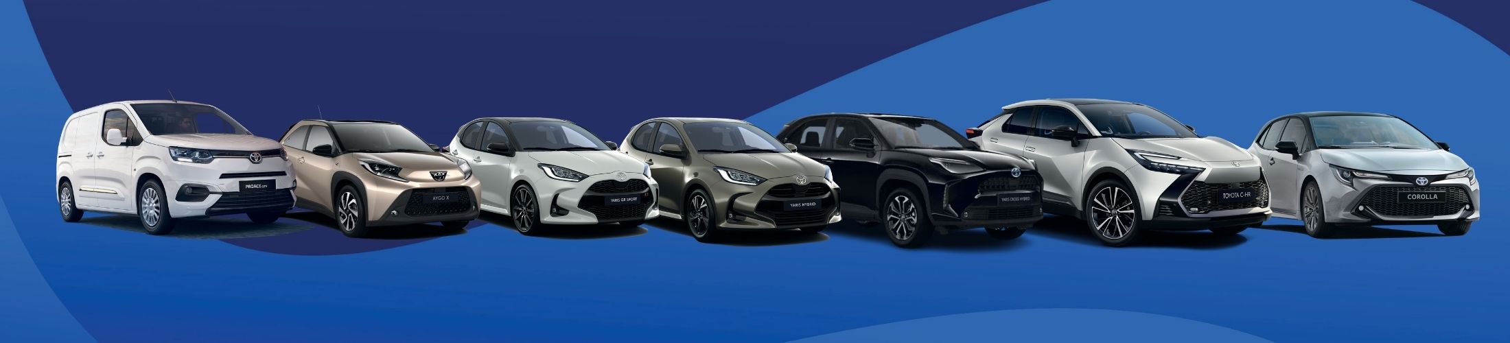 Alle Toyota Modelle nebeneinander