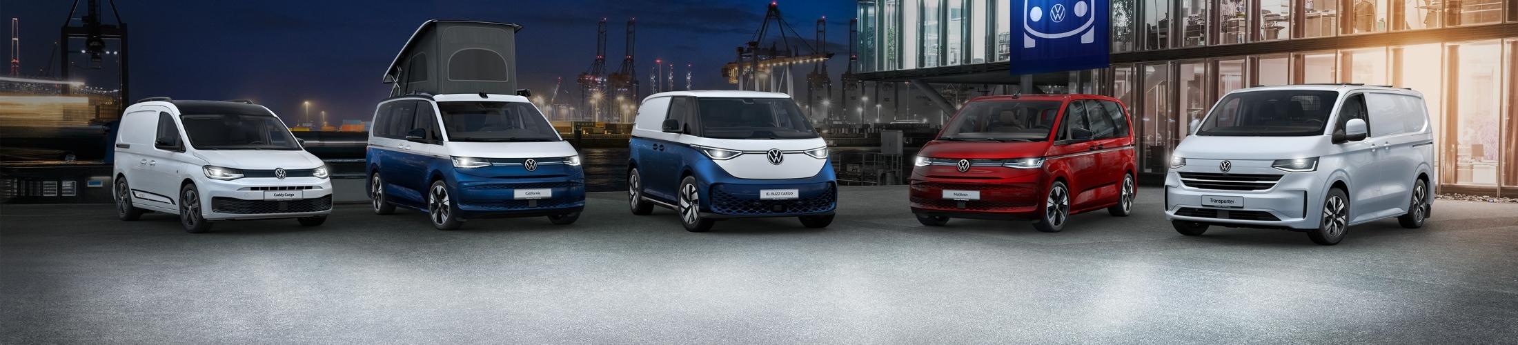 Verschiedene VW Nutzfahrzeuge Modelle nebeneinande